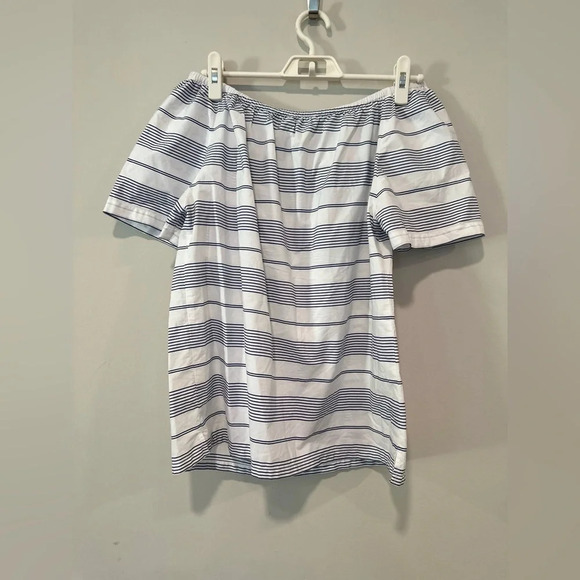 0039 Italy Women Off The Shoulder Top Navy and White Size Large - Picture 4 of 6